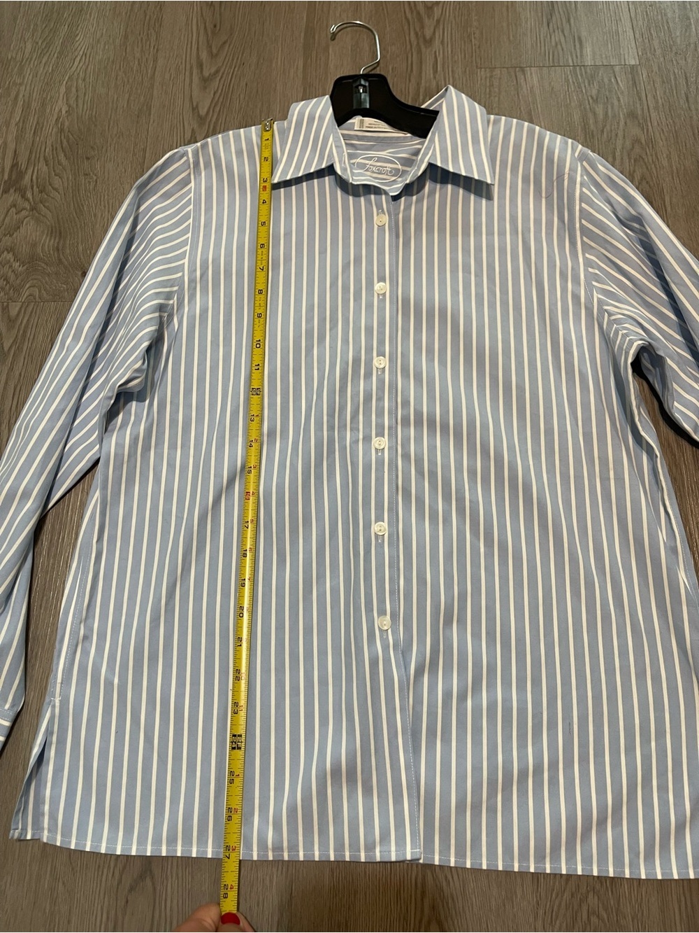 Foxcroft Jodie no iron pinpoint Blue and White Striped Button-Down Shirt - Picture 5 of 7